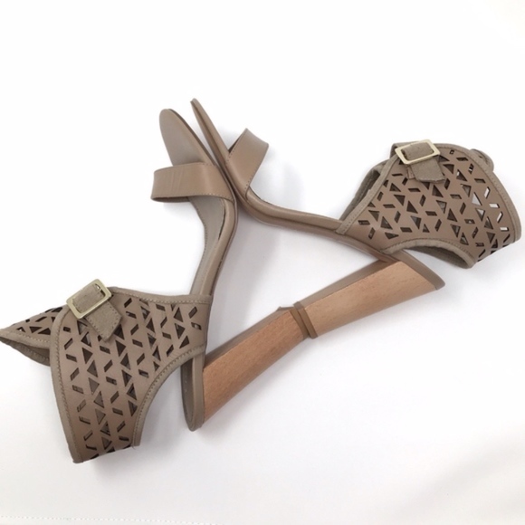 Charles David Taupe Leather Laser Cut Juno Sandals - Picture 7 of 8